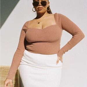 Princess Polly Alima Long Sleeve Brown Curve Sweater Top